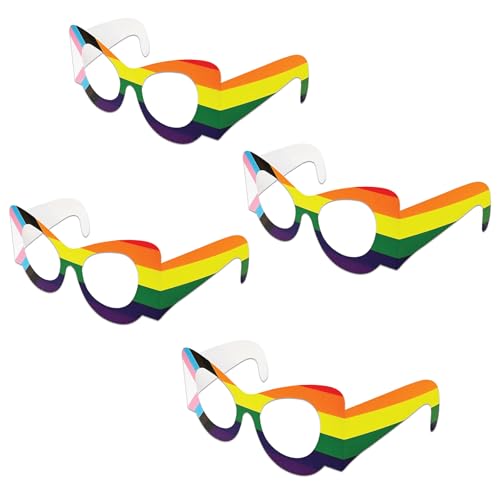 Beistle 12 Stück Papier Regenbogen Pride Flagge Brillen LGBTQ Partyzubehör Gastgeschenke, Einheitsgröße, mehrfarbig von Beistle