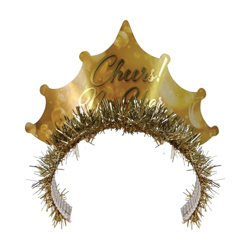 Beistle 25 Champagner Silvester Diademe Gold Metallic Cheers! New Year Bubble Design Elegant Party Stirnband für NYE Feiern und Countdowns von Beistle