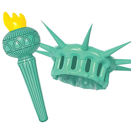 Beistle 60880 22.25" & 17.5" Inflatable Adult Statue of Liberty Costume Krone und Fackel, patriotisches Partyzubehör, Grün/Gelb/Schwarz von Beistle