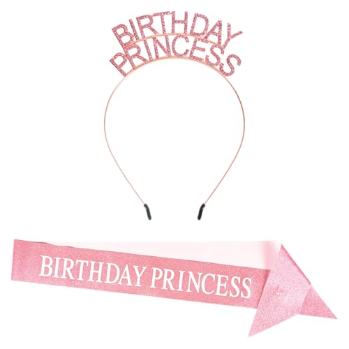 Beistle Geburtstag Prinzessin Stirnband & Glitzer Schärpe Set, Rosa Strass Tiara mit Schärpe für Glamouröse Diva Queens, Zubehör und Partyzubehör für Meilenstein B-Days, Einheitsgröße von Beistle