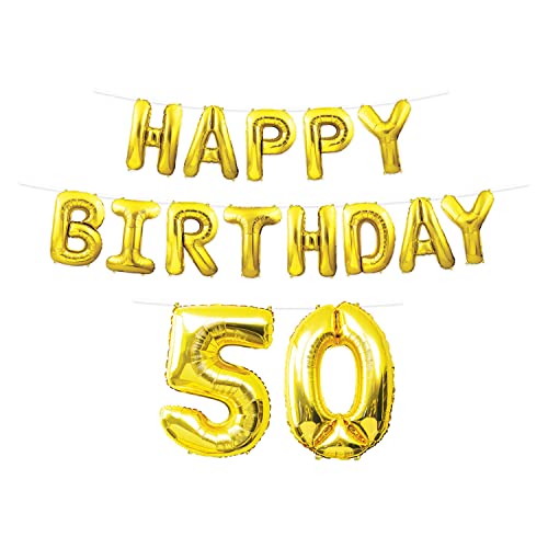 Beistle Ballon-Banner "Happy 50th Birthday", Mylar-Folie, aufblasbare hängende Buchstaben, Partyzubehör, 36,8 cm - 63,5 x 45,7 cm, Gold von Beistle