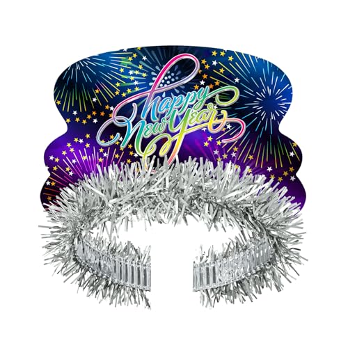 Beistle Silvester-Tiaras, metallisch mit Feuerwerk-Design und silbernen Fransen, perfektes Gastgeschenk für NYE-Events, 25 Stück von Beistle