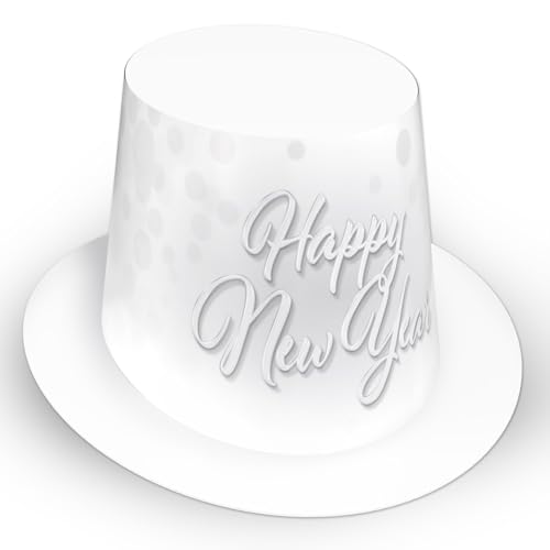 Beistle Whiteout Silvester-Hi-Hats, 12 elegante weiße und silberne Folien-Top-Hats für NYE-Feier, Countdown-Kopfbedeckung, Partygeschenke und Zubehör von Beistle