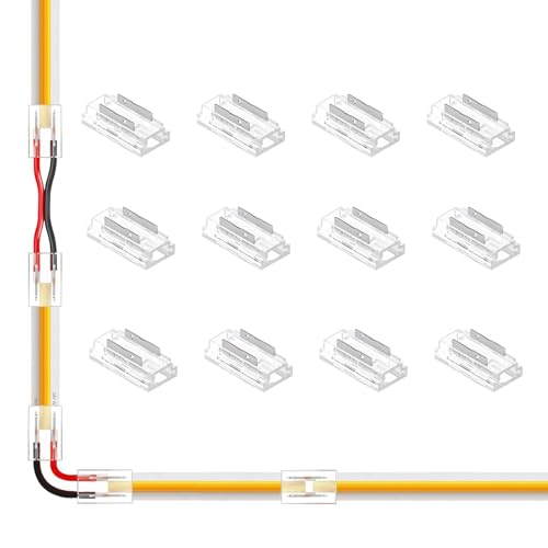 Beiyan 12 Stück LED Streifen Verbinder 2 Polig, LED Verbinder 2 Polig 8mm, LED COB Streifen Verbinder, LED Streifen Verbinder für SMD/COB-LED-Lichtstreifen 5V 12V 24V, Transparent von Beiyan