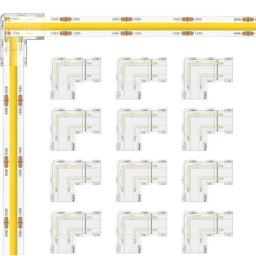 Beiyan 12 Stück LED Strip Verbinder, LED Eckverbinder, COB LED Streifen Verbinder,LED Streifen Verbinder 2 Polig 10mm,COB LED Streifen Eckverbinder L-form für 2Pin COB-Bare-Board-Streifen von Beiyan