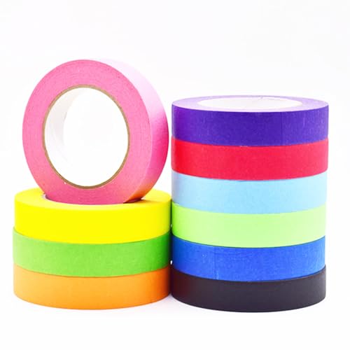 Bekecidi 10 Rollen Regenbogen Abdeckband Malerband, 15mm x 12m Strukturiertes Papier Kinder Kunstbedarf, Farbiges Klebeband zum Beschriften, Codieren, Bewegen, Dekorieren, Malen von Bekecidi