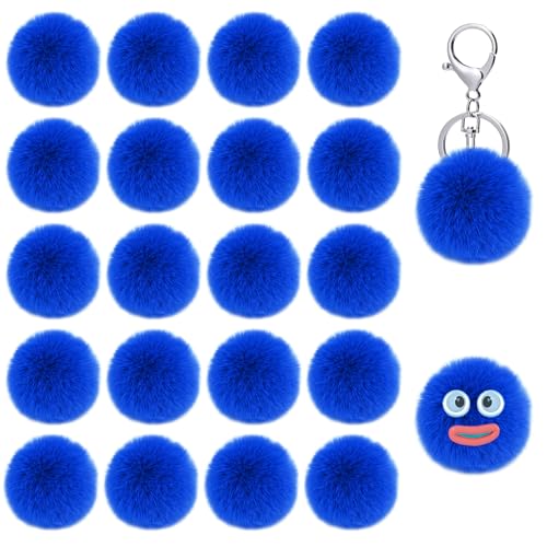 Bekecidi 20 Stück Pompons aus Kunstfell, 5 cm Flauschige Kaninchenfell Pompons mit elastischer Schlaufe, Weiche Pom Poms zum Basteln Schlüsselanhänger Hüte Stricken Taschen DIY Handwerk (Blau) von Bekecidi