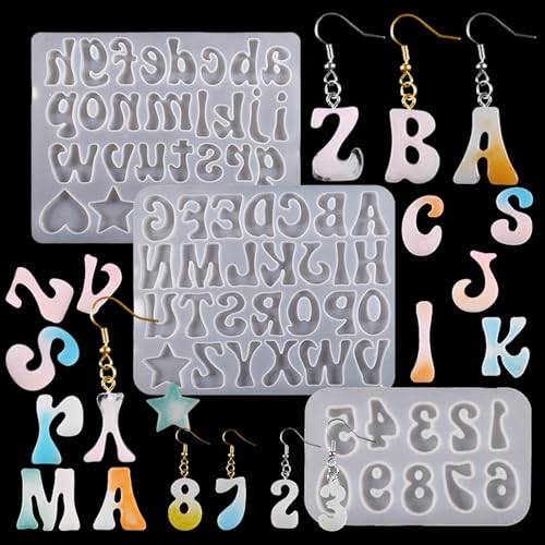 Bekecidi 203 PCS Silikon Alphabet Harzformen, Buchstaben und Zahlen Silikonformen für Harzguss Ohrringe Epoxidharz-Formen Schmuckherstellungs Set DIY Buchstaben Schlüsselanhänger Anhänger Gießform von Bekecidi