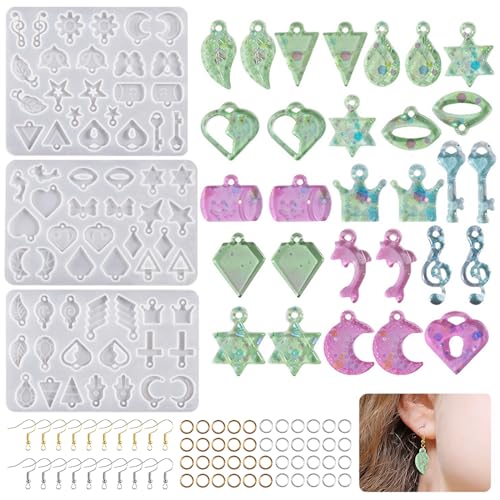 Bekecidi 203 Pcs Gießharz Silikonform Schmuck Kit, Ohrring Epoxidharz Formen mit Loch, Silikon Gussformen für Anhänger, Schlüsselanhänger, Halskette, Armband, Schmuckherstellungsset DIY Basteln von Bekecidi