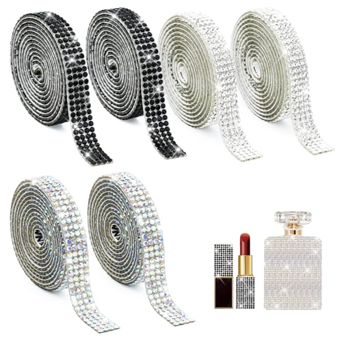 Bekecidi 3 Rollen Strass Bänder, 3 Stile Glitzernde Selbstklebende Strasssteine, Funkelndes Diamantband Rhinestones Aufkleber, Strassband ​​für Kleidung, Geschenke, DIY, Basteln, Dekoration von Bekecidi