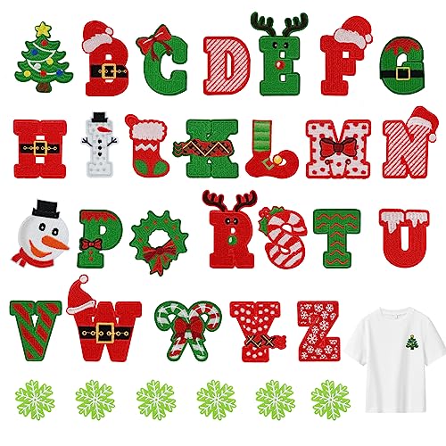 Bekecidi 32 Stück Weihnachts Aufnäher zum Aufbügeln, Buchstaben Stickerei Stoff Applikation Aufnäher für Weihnachtskleidung DIY Basteldekoration, Festival Ornamente von Bekecidi