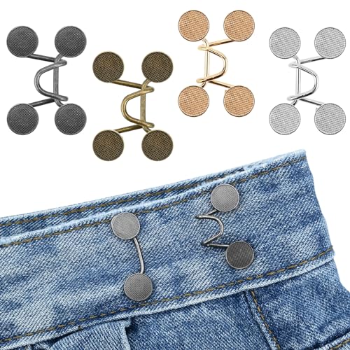 Bekecidi 4 Sets Jeans Taillenspanner, Kein Nähen Erforderlich, Abnehmbare Hosenknöpfe Stifte Jeans Taillenschnalle, Jeans Taillenverstellschnalle (4 Farben) von Bekecidi