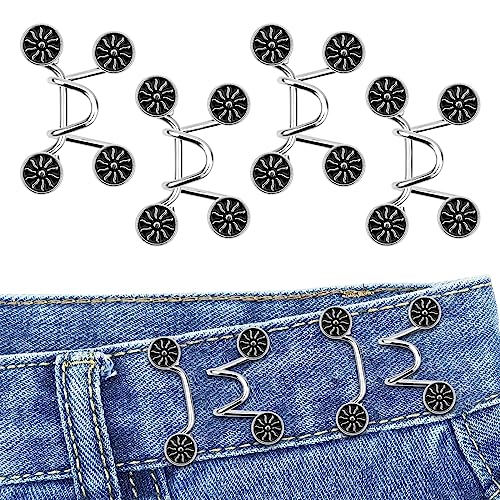 Bekecidi 4 Sets Jeans Taillenstraffer, Kein Nähen, Abnehmbare Hosenknöpfe Erforderlich, Jeans Taillenschnalle, Jeans Taillenverstellknopf (Blume; Schwarz) von Bekecidi