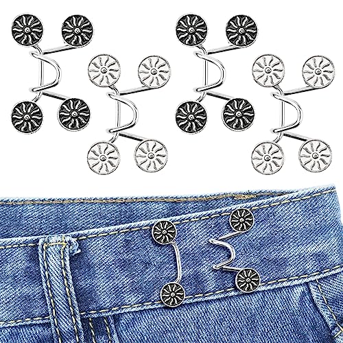 Bekecidi 4 Sets Jeans Taillenstraffer, Kein Nähen, Abnehmbare Hosenknöpfe Erforderlich, Jeans Taillenschnalle, Jeans Taillenverstellknopf (Blume; Schwarz+Weiß) von Bekecidi