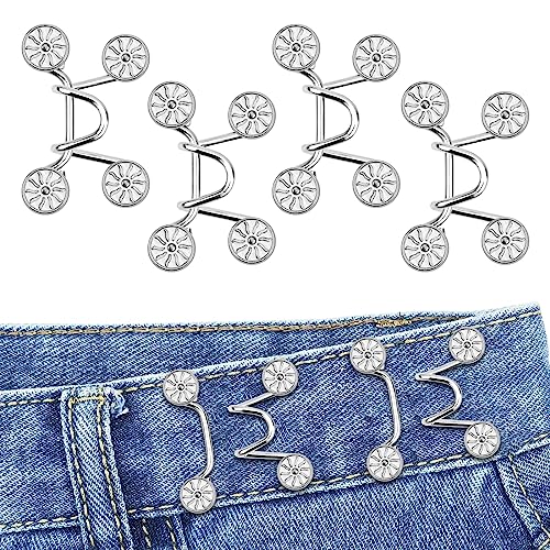 Bekecidi 4 Sets Jeans Taillenstraffer, Kein Nähen, Abnehmbare Hosenknöpfe Erforderlich, Jeans Taillenschnalle, Jeans Taillenverstellknopf (Blume; Weiß) von Bekecidi