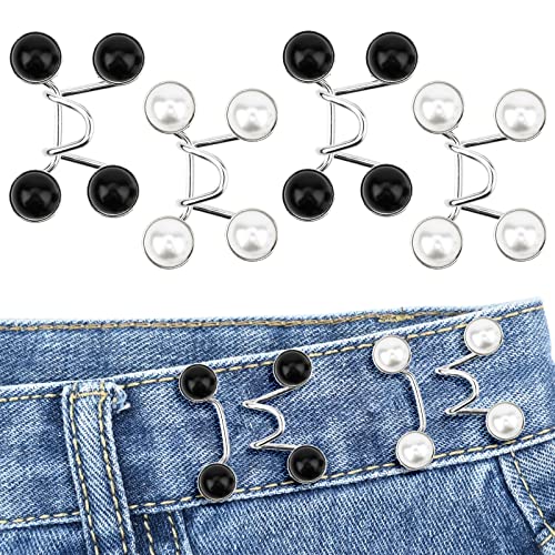 Bekecidi 4 Sets Jeans Taillenstraffer, Kein Nähen, Abnehmbare Hosenknöpfe Erforderlich, Jeans Taillenschnalle, Jeans Taillenverstellknopf (Perle; Schwarz + Weiß) von Bekecidi