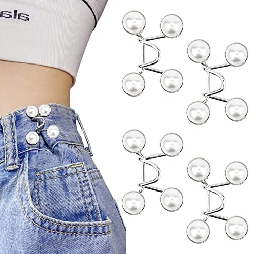 Bekecidi 4 Sets Jeans Taillenstraffer, Kein Nähen, Abnehmbare Hosenknöpfe Erforderlich, Jeans Taillenschnalle, Jeans Taillenverstellknopf (Perle; Weiß) von Bekecidi