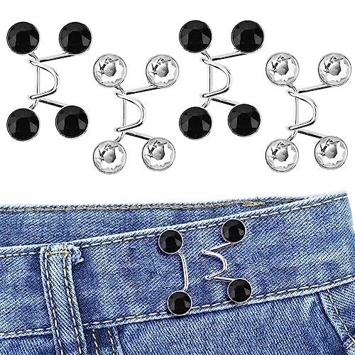 Bekecidi 4 Sets Jeans Taillenstraffer, Kein Nähen, Abnehmbare Hosenknöpfe Erforderlich, Jeans Taillenschnalle, Jeans Taillenverstellknopf (Strass; Schwarz+Weiß) von Bekecidi