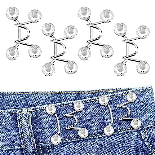 Bekecidi 4 Sets Jeans Taillenstraffer, Kein Nähen, Abnehmbare Hosenknöpfe Erforderlich, Jeans Taillenschnalle, Jeans Taillenverstellknopf (Strass; Weiß) von Bekecidi