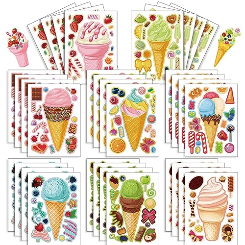 Bekecidi 40 Blatt Eiscreme Aufkleber, DIY Dessert Aufkleber für Scrapbooking Laptop Gepäck Dekoration Partygeschenke von Bekecidi