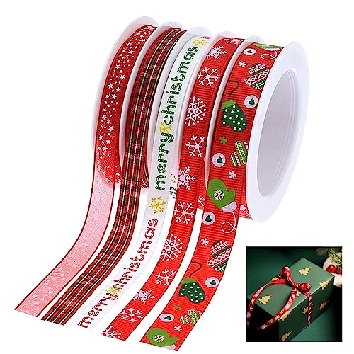 Bekecidi 5 Rolle 5m Geschenkband Weihnachten, Schleifenband Weihnachten, Satinband Weihnachten Band für Geschenkverpackung, DIY Handwerke, Weihnachtsdeko, Weihnachtskarten von Bekecidi