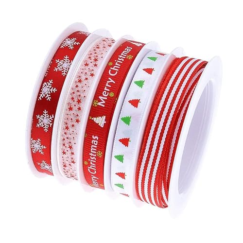 Bekecidi 5 Rolle 5m Geschenkband Weihnachten Schleifenband Weihnachten Satinband Weihnachten Band für Geschenkverpackung, DIY Handwerke, Weihnachtsdeko, Weihnachtskarten (Rot-1) von Bekecidi