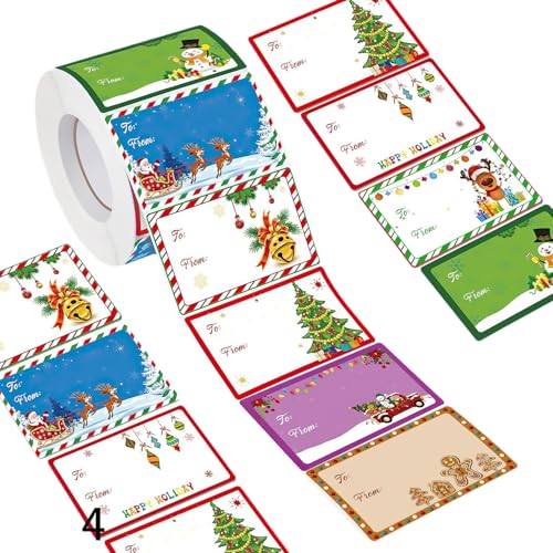 Bekecidi 500 Stück Weihnachtsetiketten, Aufkleber, selbstklebende Weihnachtsanhänger, Aufkleber, niedliche Weihnachts-Geschenketiketten, Papier, Frohe Weihnachten, Aufkleber für von Bekecidi