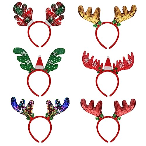 Bekecidi 6 Stück Weihnachts-Stirnbänder, Geweih, Haarreif, Haarschmuck, Weihnachtsdekoration, Requisiten, Erwachsene, Kinder, Weihnachtsverkleidungen von Bekecidi