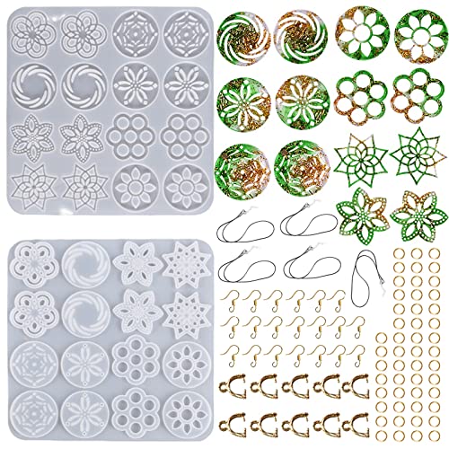 Bekecidi 87 Stück Epoxidharz Formen Ohrring Herstellung Kit,mit Halskettenkordel und Ohrring-Haken-Ring-Set,für DIY Harz Handwerk Anfänger Kit die Ohrringen und Halsketten aus Harz von Bekecidi