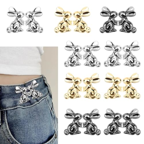 Bekecidi 9 Paar Hasen Jeans knöpfe Pins Hose Taillenstraffer Verstellbare Taillenschnalle Hosen Enger Machen Clip Jeans Taillenverstellknopf Kein Nähen Jean-Knöpfe für lose Jeans (Schwarz Gold Silber) von Bekecidi