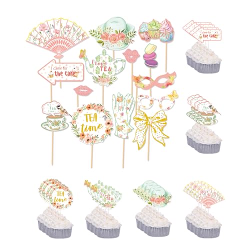 Bekecidi Cupcake-Topper und Party-Fotoautomaten-Requisiten-Set, Teeparty-Dekorationen, Foto-Requisiten, Kuchendekorationen für Brautpartys, 38 Stück von Bekecidi