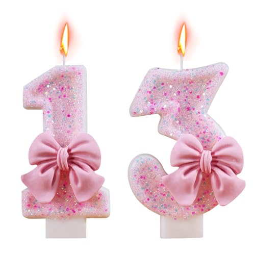 Bekecidi Schmetterling Rosa Zahl 13 Kerze, Geburtstag Zahl Kerzen für Kuchen Glitzer 13. Geburtstag Kuchen Topper für Mädchen Geburtstag Party Hochzeitstag Dekorationen von Bekecidi