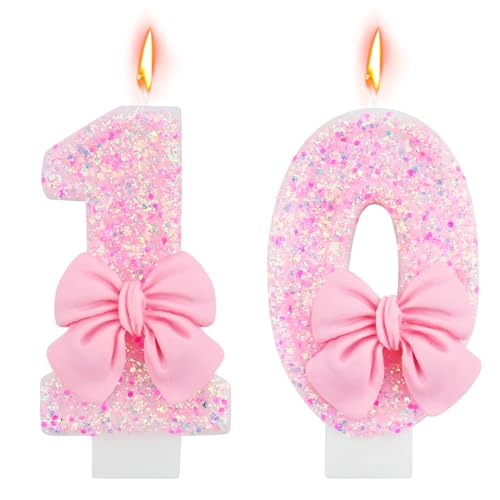 Bekecidi Schmetterling Rosa Zahlen 10 Kerze, Geburtstag Zahl Kerzen für Kuchen Glitzer, 10. Geburtstag Kerzen Kuchen Topper für Mädchen Geburtstag Party Hochzeit Jahrestag Dekorationen von Bekecidi