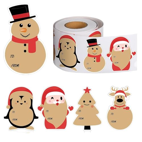 Bekecidi Weihnachts Etiketten Aufkleber, Beschreibbare Weihnachts-Namensschilder in 4 Designs, Selbstklebendes Kraftpapier Weihnachtsbox Etikett, Weihnachts Etiketten für Geschenkboxen (B) von Bekecidi