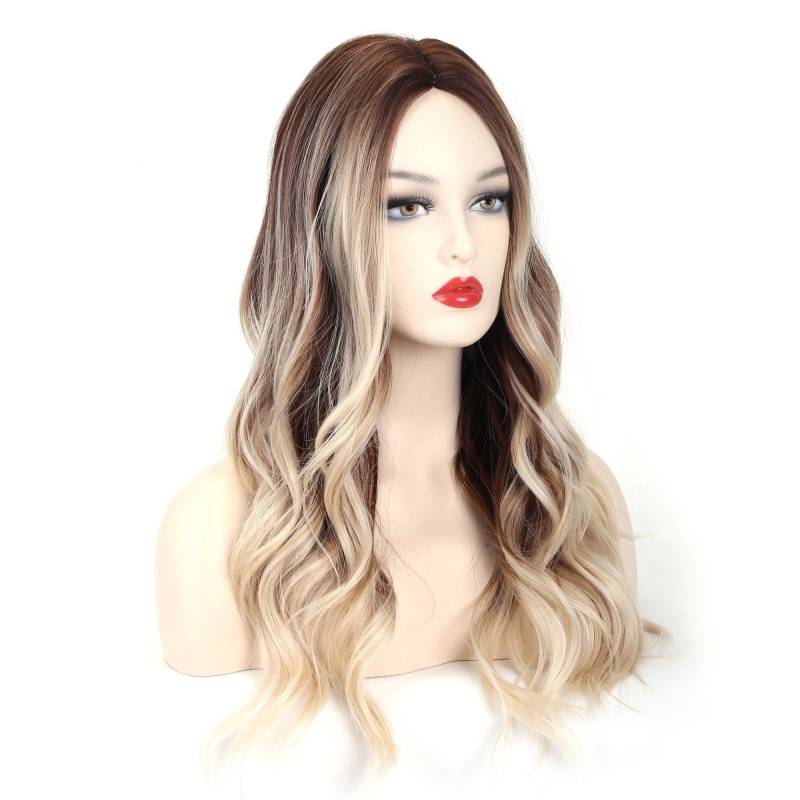 Braune Wurzel Blonde Ombre Wellige Perücke, Long Curly Perücke von Belezahair