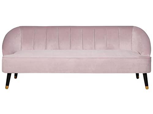 3-Sitzer Sofa Samtstoff rosa gesteppt mit hohen Füßen schwarz / gold Alsvag von Beliani