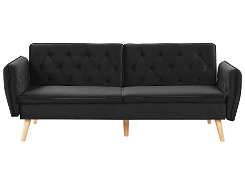 Beliani 2-Sitzer Sofa mit Schlaffunktion aus Samtstoff schwarz Bardu von Beliani