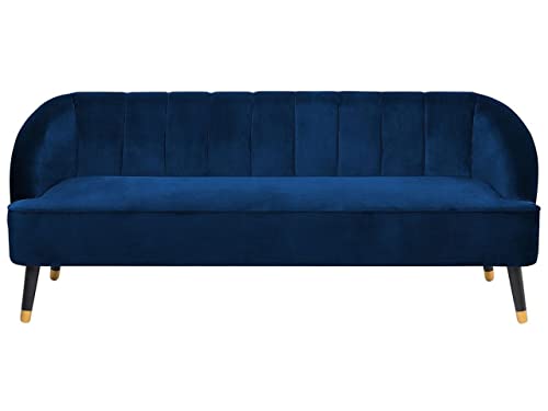 Beliani 3-Sitzer Sofa Samtstoff blau gesteppt mit hohen Füßen schwarz/Gold Alsvag von Beliani