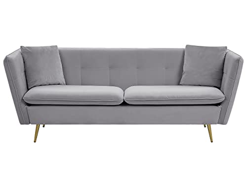 Beliani 3-Sitzer Sofa Samtstoff grau mit 2 Dekokissen Metallbeine Glamour Look Frederica von Beliani