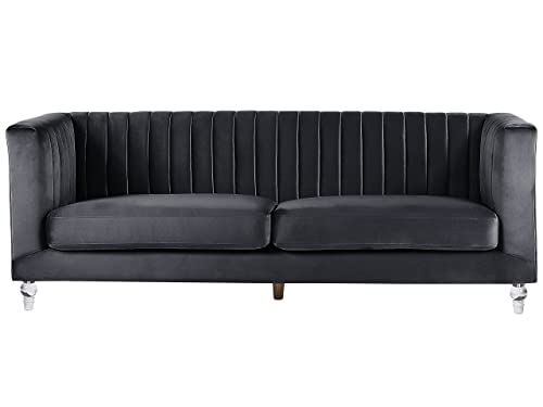 Beliani 3-Sitzer Sofa Samtstoff schwarz gesteppt mit Acryl-Füßen Dicke Sitzkissen Arvika von Beliani