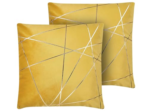Beliani Dekokissen mit Füllung 2er Set gelb/Gold geometrisch Samtstoff 45x45 cm Pinus Beliani Dekokissen mit Füllung 2er Set gelb/Gold geometrisch Samtstoff 45x45 cm Pinus von Beliani