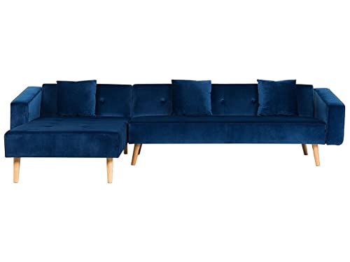 Beliani Ecksofa rechtsseitig Retro Stil Samtstoff blau mit Zierkissen Vadso von Beliani