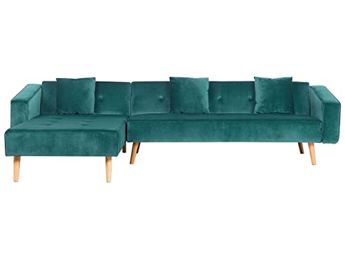 Beliani Ecksofa rechtsseitig Retro Stil Samtstoff grün mit Zierkissen Vadso von Beliani