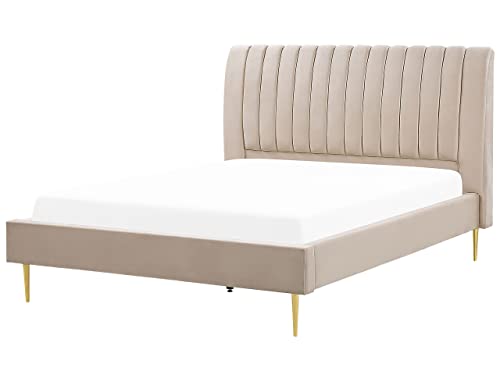 Beliani Elegantes Doppelbett beige aus Samtstoff 180 x 200 cm Marville von Beliani