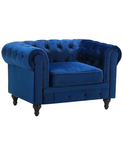 Beliani Klassischer Sessel im englischen Stil Samtstoff Marineblau Chesterfield von Beliani