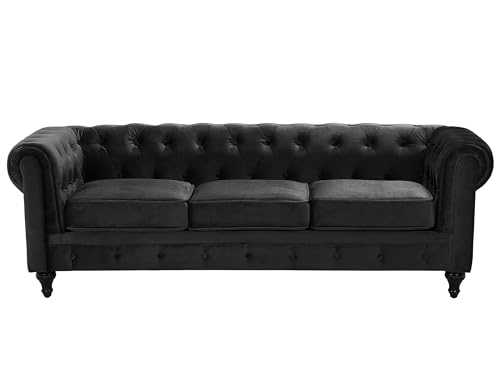 Beliani Klassisches Chesterfield Sofa Samtstoff Polstersofa schwarz Chesterfield von Beliani