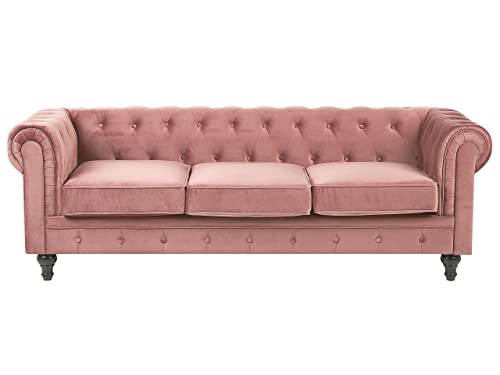 Beliani Klassisches Polstersofa 3er-Sitzer Samtstoff rosa Chesterfield von Beliani