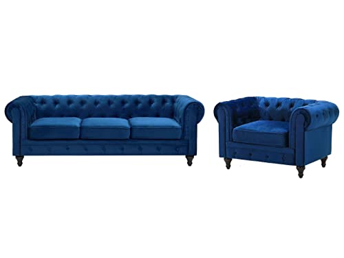 Beliani Klassisches Set Sofa Sessel Samtstoff Chesterfield Stil blau Chesterfield von Beliani