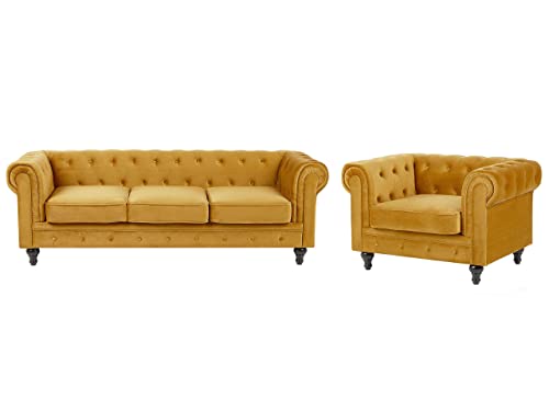 Beliani Klassisches Set Sofa Sessel Samtstoff Chesterfield Stil senfgelb Chesterfield von Beliani