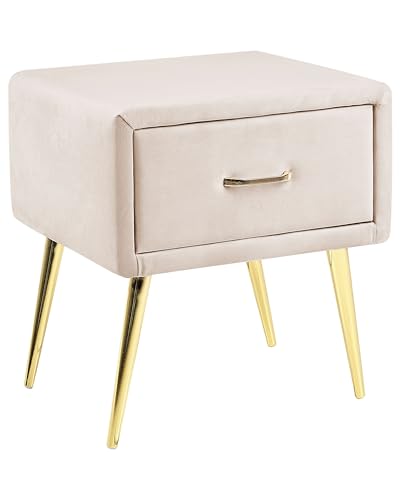 Beliani Nachttisch Samtstoff beige mit Schublade Metallgestell Gold modern Glam Flayat von Beliani